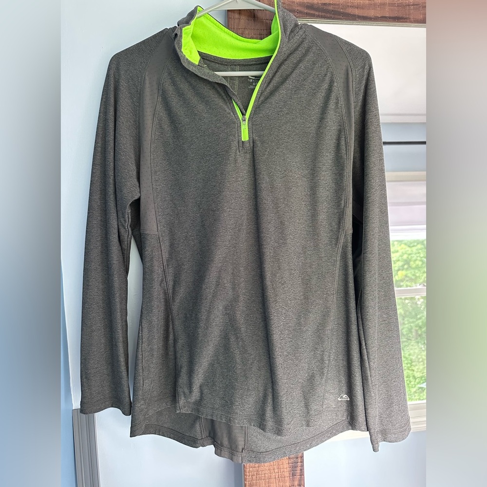 Champion Gray and Green Zippered Polo Sweatshirt